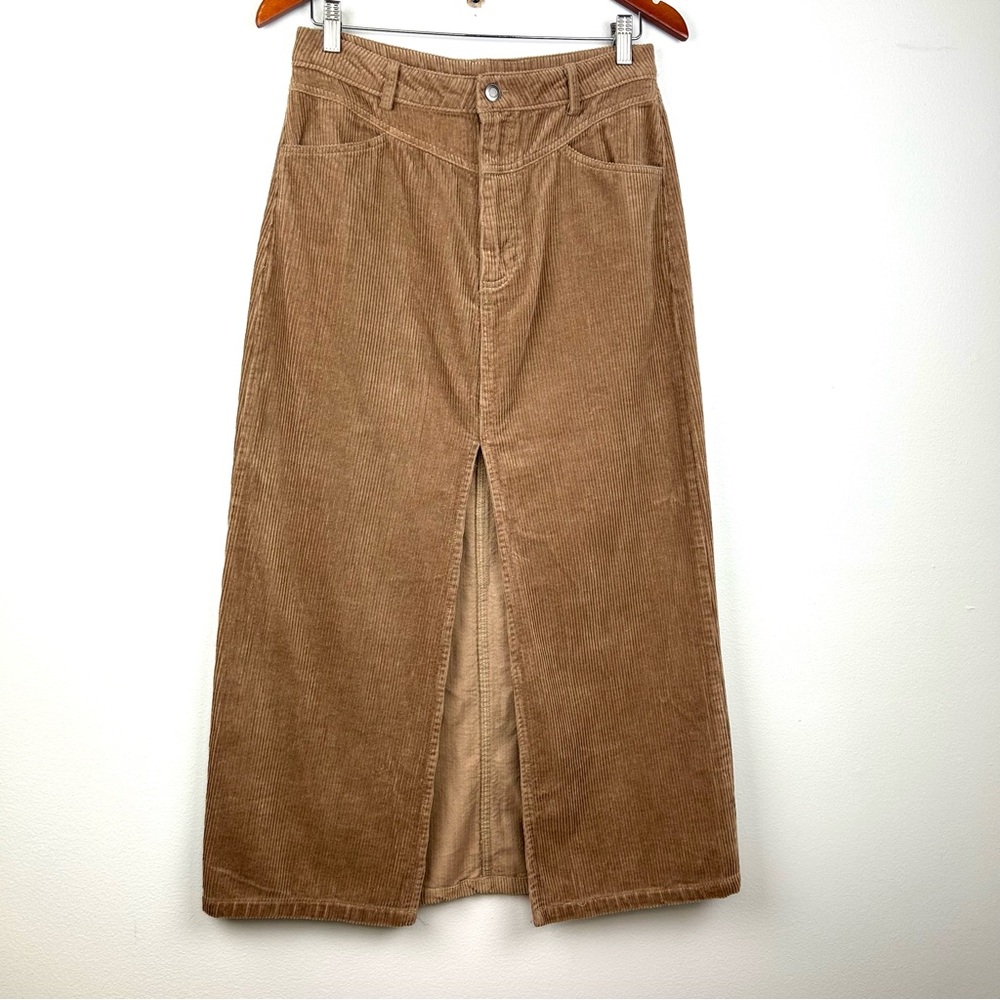 NWT Altar’d State Gabrielle corduroy midi slit skirt size L in taupe 100% cotton - Picture 5 of 13